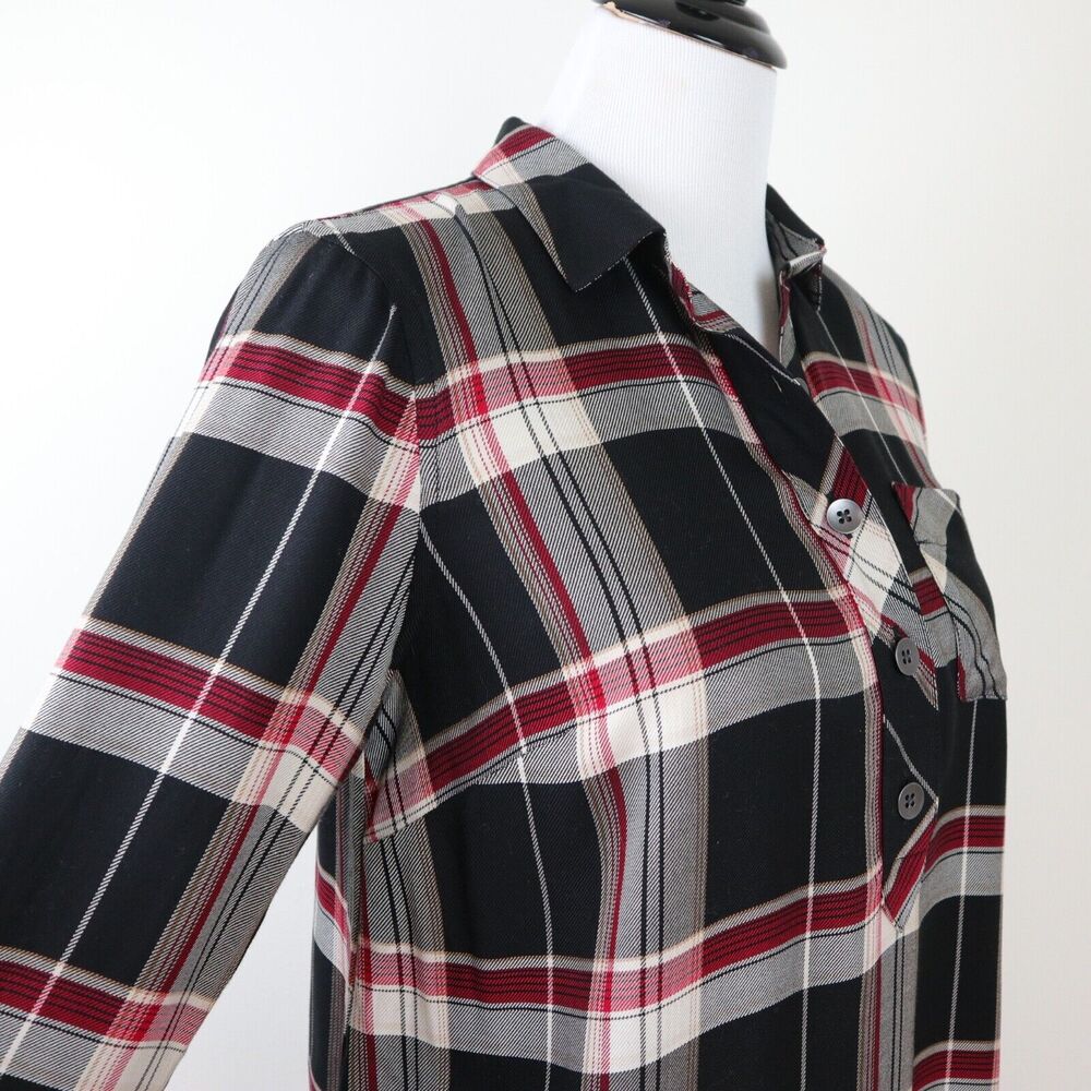J Jill Size Petite XS Tencel Popover Shirt Dress Black Red Plaid - Picture 7 of 11